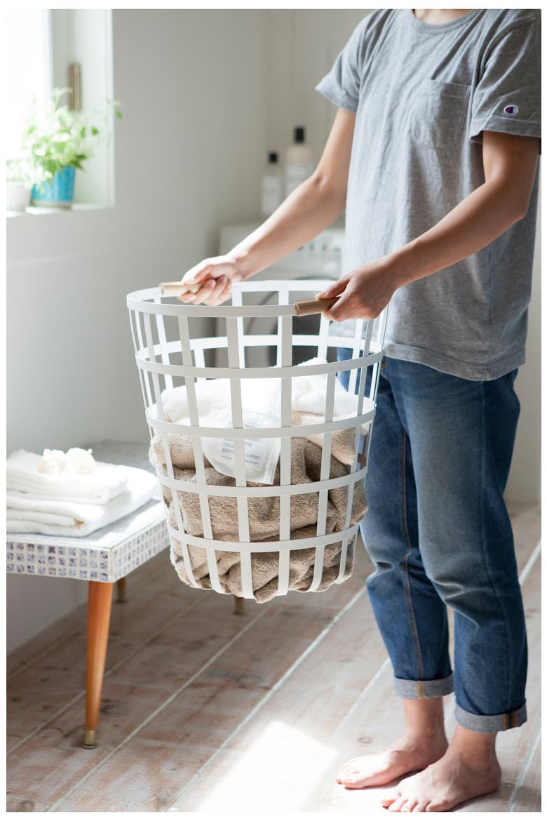 Tosca Round Steel Laundry Basket, Alternate, color, WHITE