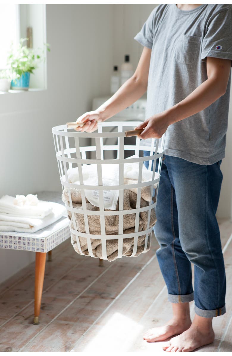 Yamazaki Tosca Round Steel Laundry Basket, Alternate, color, White