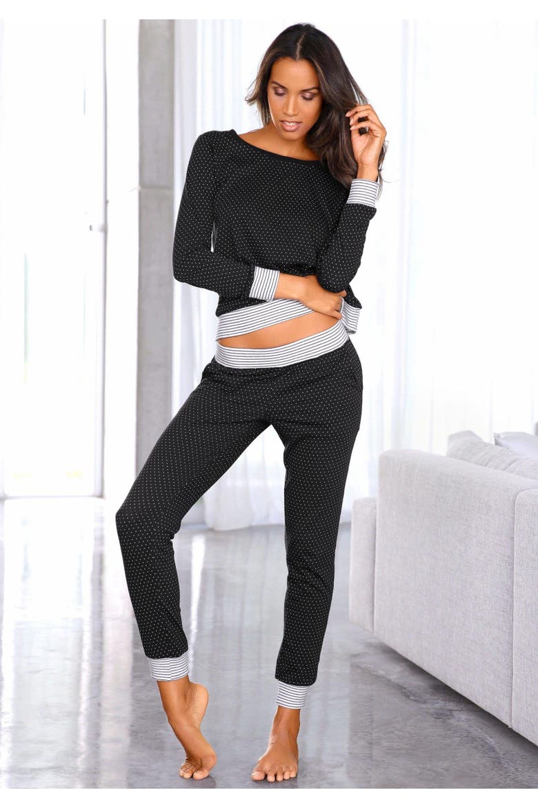 Polka Dot Pajama Set, Alternate, color, Black Dotted