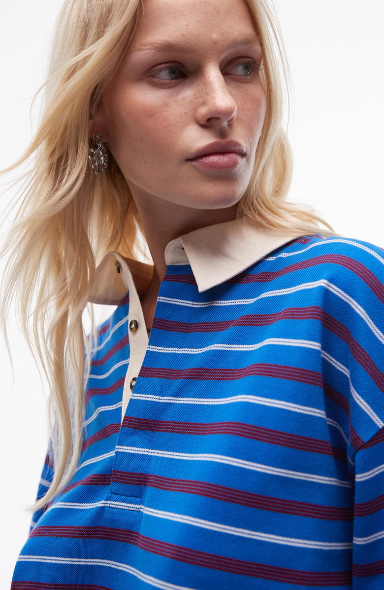 Topshop Stripe Long Sleeve Piqué Polo, Alternate, color, 
