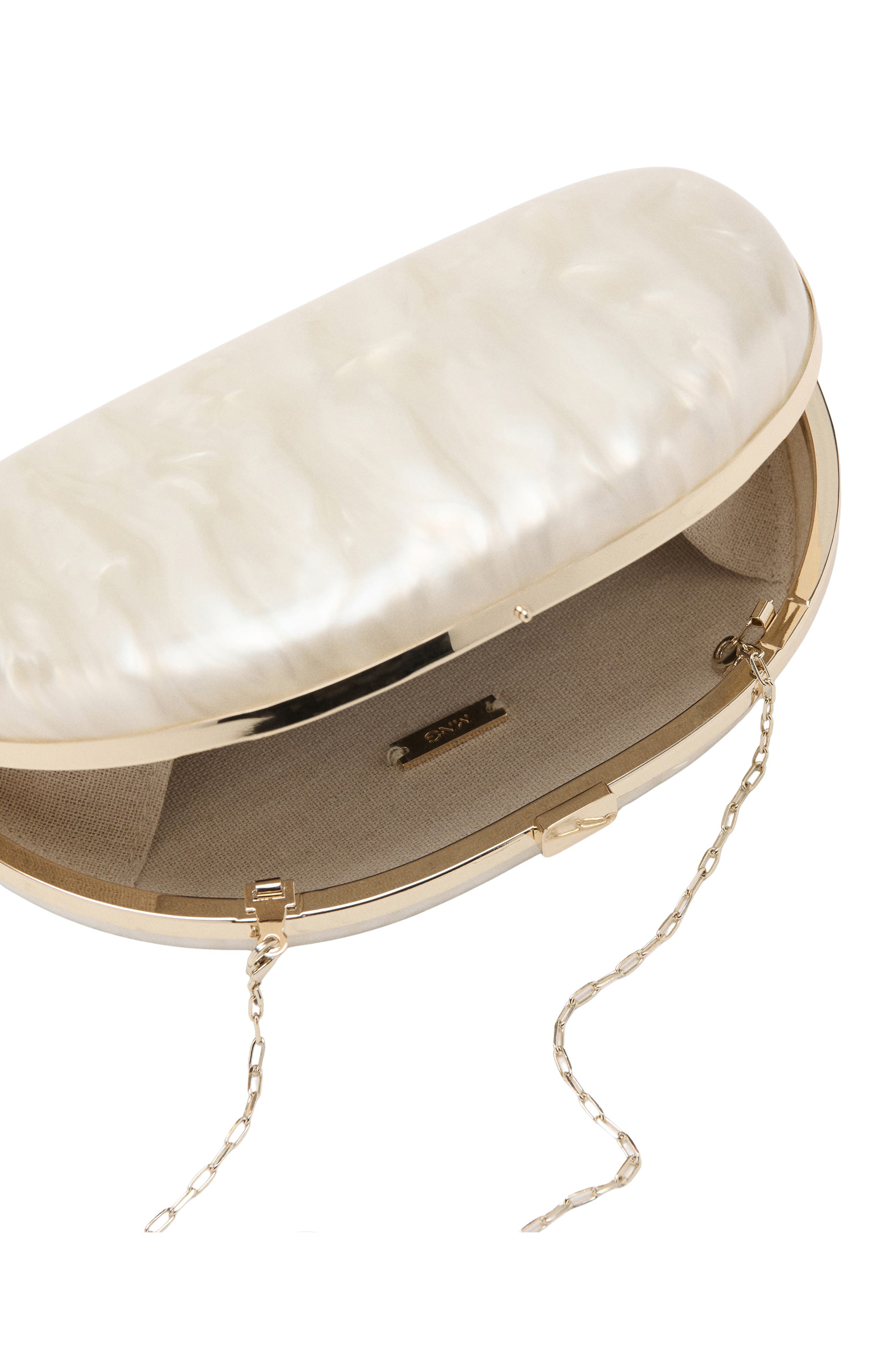 MANGO Oval Frame Clutch, Alternate, color, Ice Grey