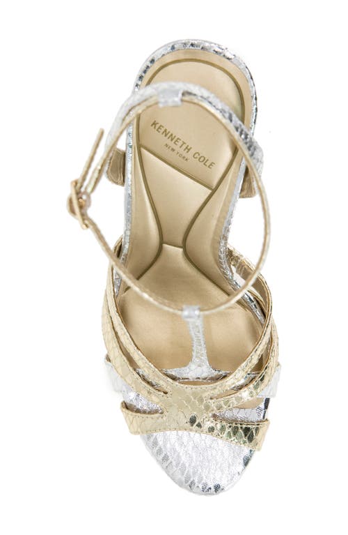 Kenneth Cole Liona Embossed T-strap Sandal In Silver/gold Metallic