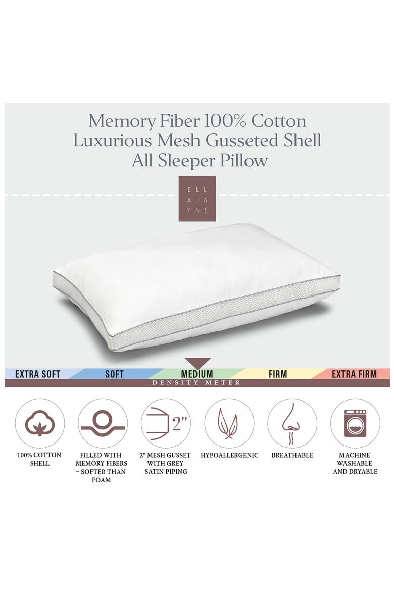 Memory Fiber Pillow Cotton Luxurious Mesh Gusseted All Sleeper Standard Pillow - 18.5"x24.5", Alternate, color, WHITE