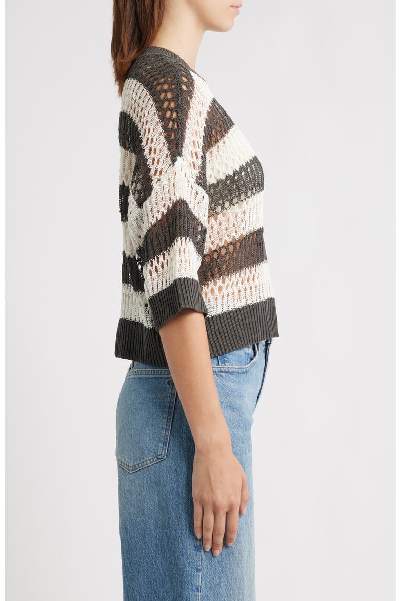 Stripe Pointelle Stitch Sweater, Alternate, color, SOFT CHARCOAL STRIPE