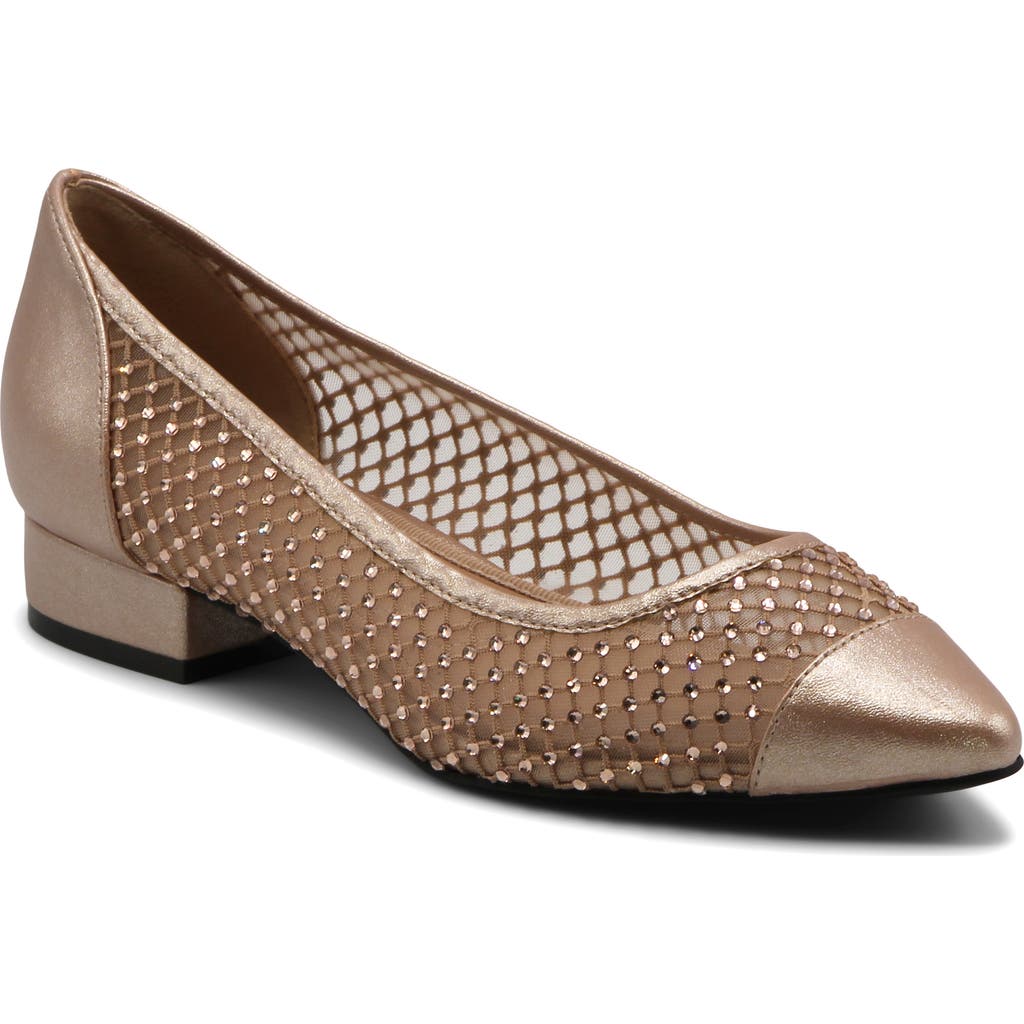 Adrienne Vittadini Patel Crystal Flat In Champagne Mesh