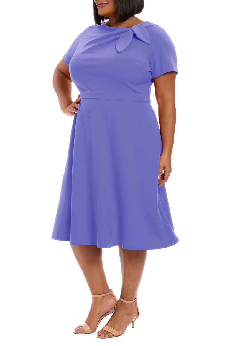 fit and flare plus size midi dresses 24seven Comfort Apparel Plus Size Long Sleeve Fit and Flare Midi Dress-Indigo-3X