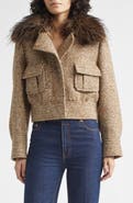 Zimmermann Valiant Crop Faux Fur Collar Herringbone Jacket