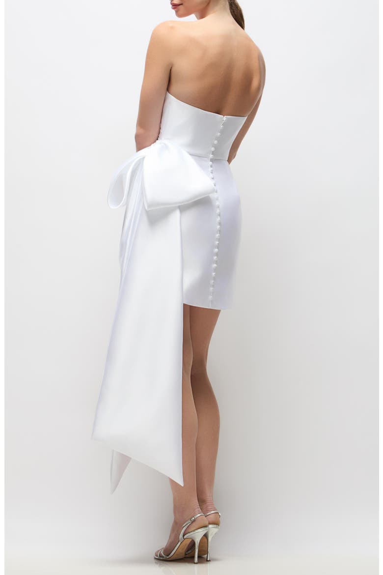 Paige Bow Detail Strapless Satin Cocktail Minidress, Alternate, color, WHITE