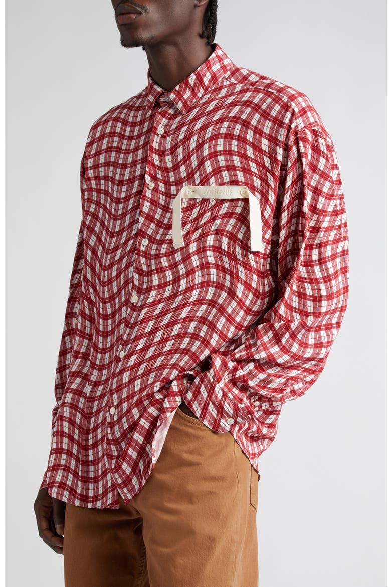 La Chemise Simon Wavy Check Button-Up Shirt, Alternate, color, PRINT DARK RED DEFORM CHE