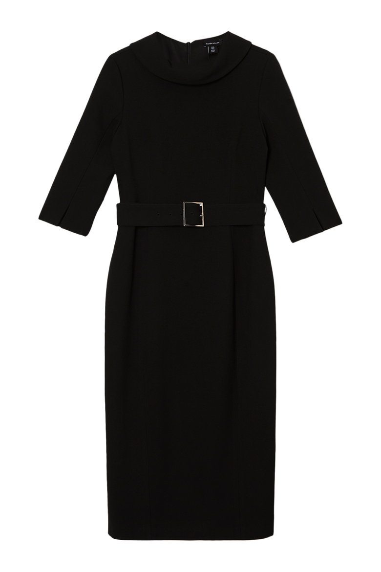 Crepe Roll Neck Pencil Midi Dress, Alternate, color, Black