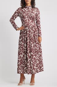 Parker Printed Mock Neck Long Sleeve Maxi Dress