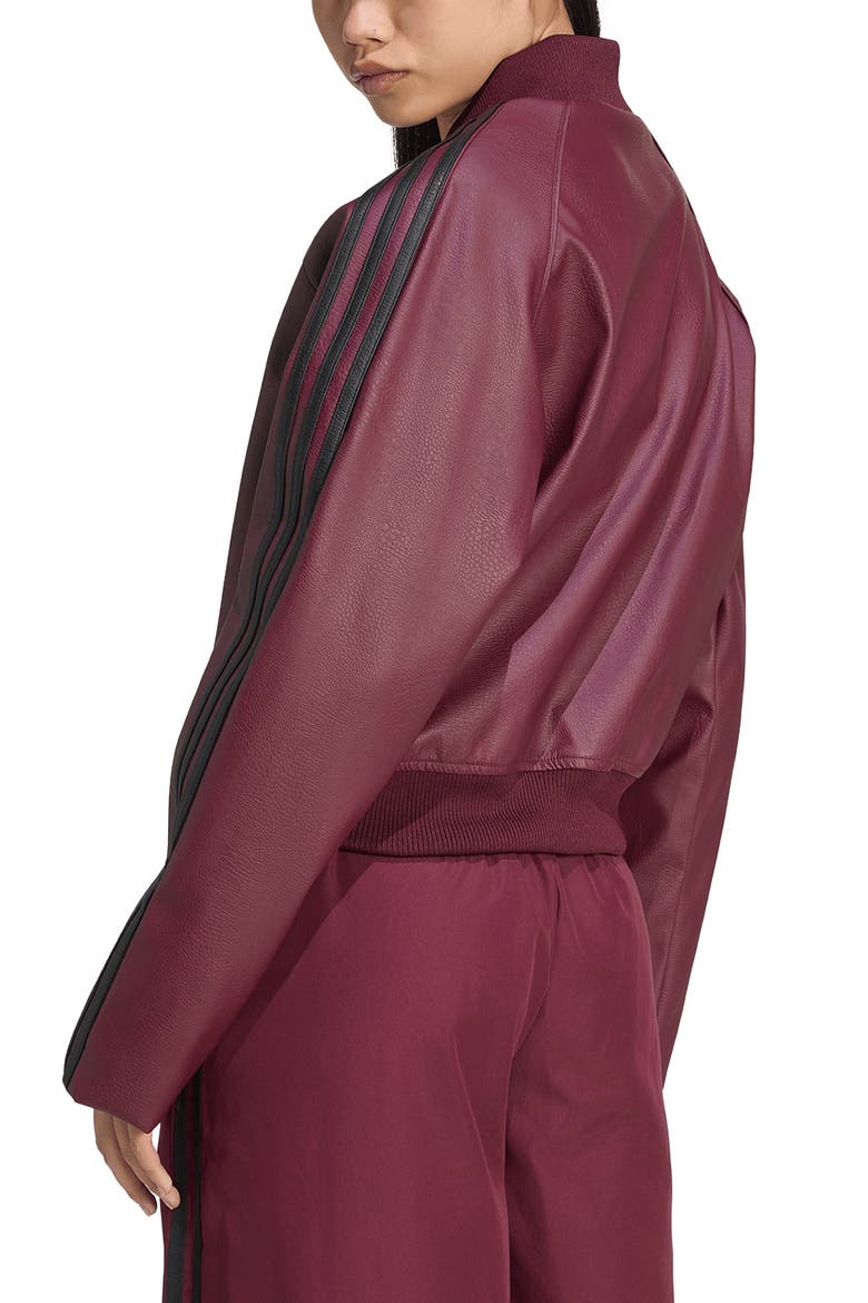 SST Faux Leather Track Jacket, Alternate, color, MAROON/ BLACK/ DARK GOLD