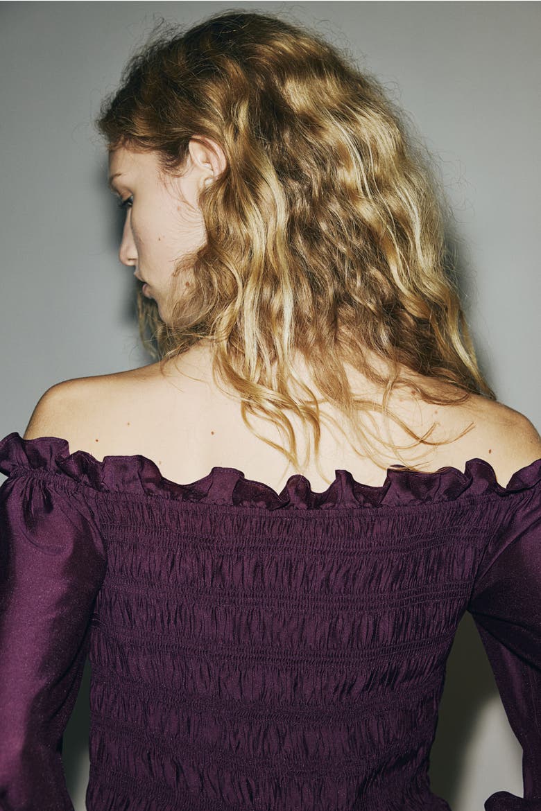 Smocked Off-the Shoulder Blouse, Alternate, color, Plum purple