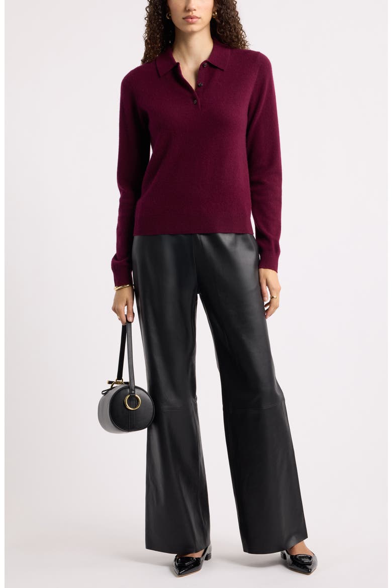 Cashmere Polo Sweater, Alternate, color, BURGUNDY FIELD