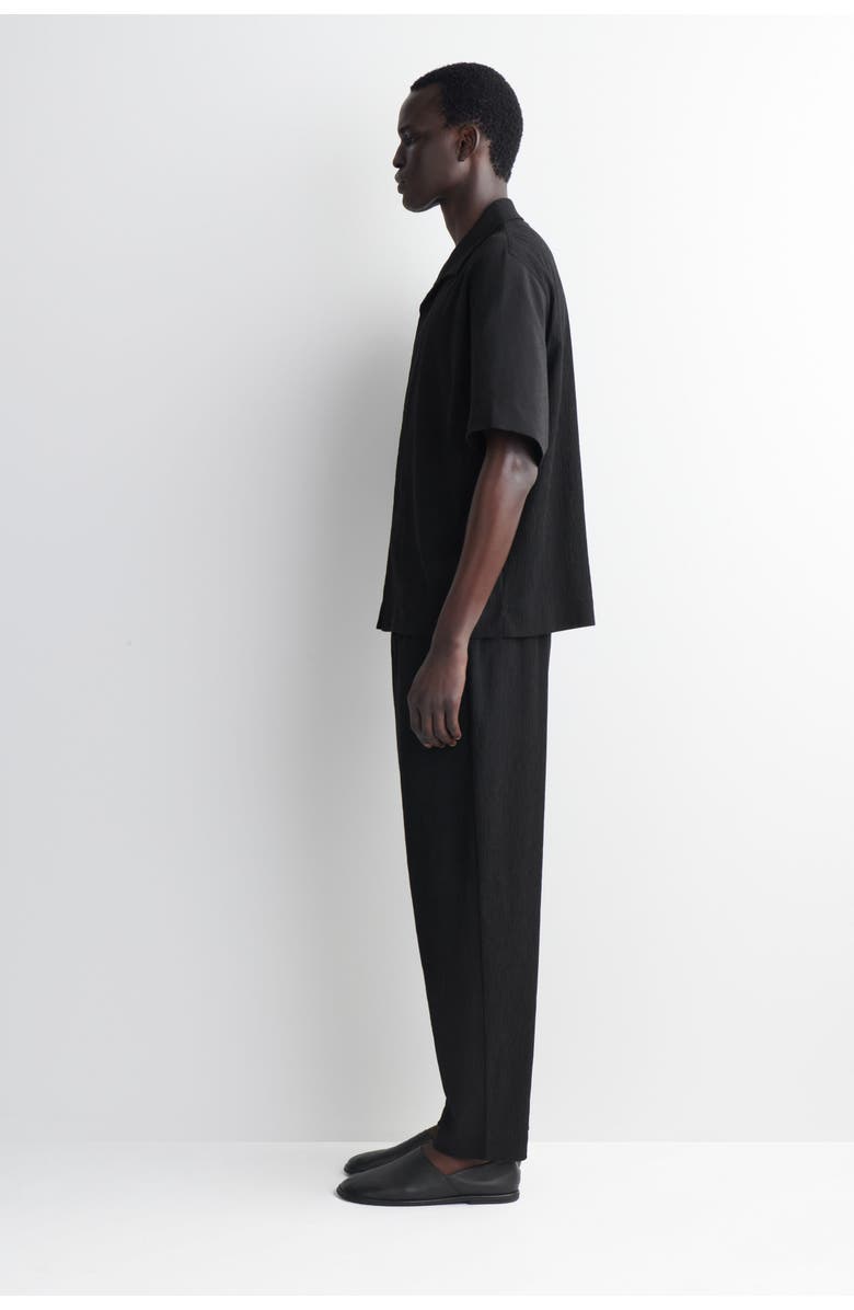 COS Crinkled-cotton Relaxed-fit Tapered Trousers, Alternate, color, Black