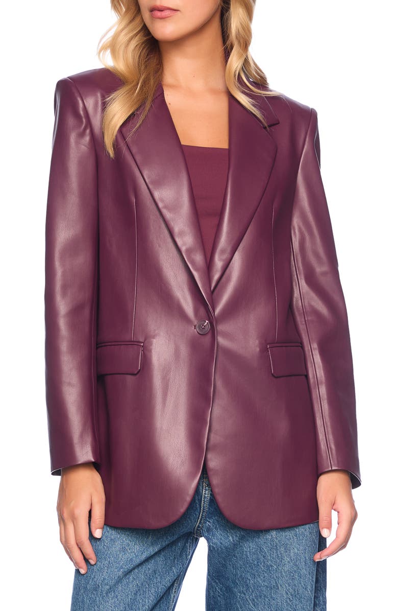Susana Monaco Faux Leather One-Button Boyfriend Blazer, Alternate, color, Malbec