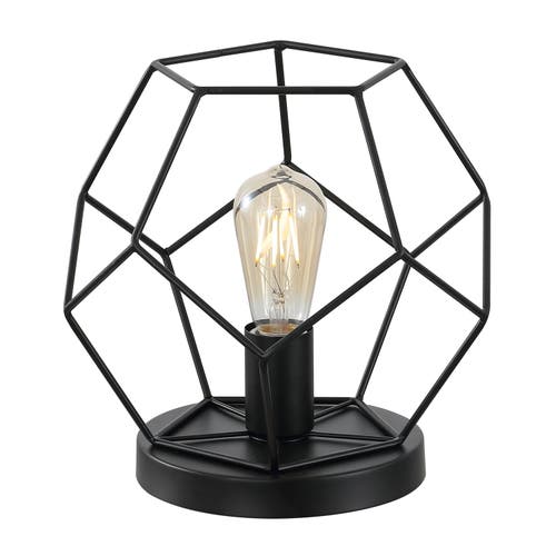 Jonathan Y James Midcentury Glam Metal/marble Geometric Led Table Lamp In Jet Black