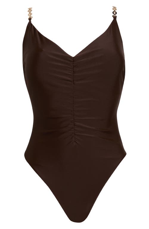 Ramy Brook Monique Shirred One-piece Swimsuit In Brown