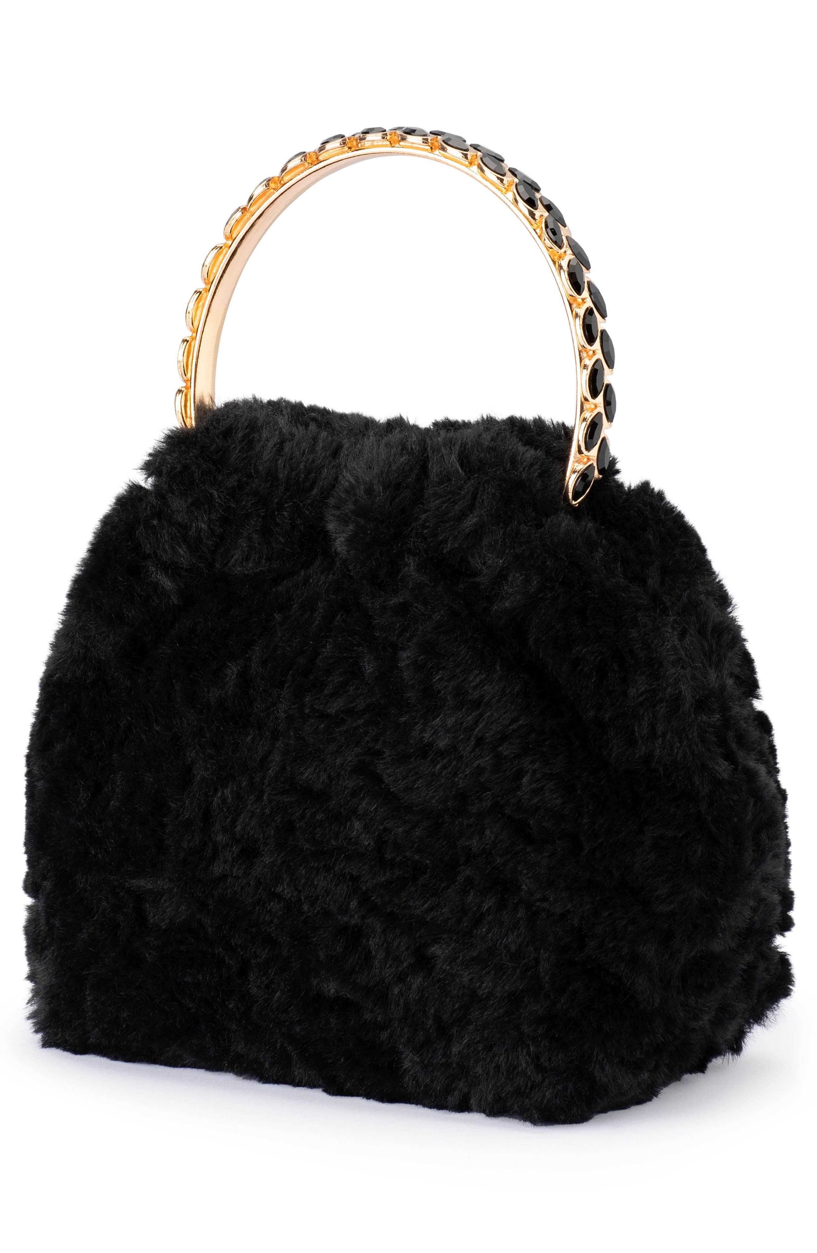 Olga Berg Phillipa Faux Fur Top Handle Bag, Alternate, color, Black