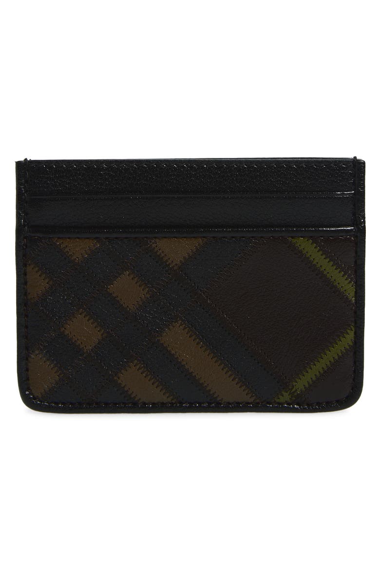 Sandon Check Leather Card Case, Main, color, PEAT