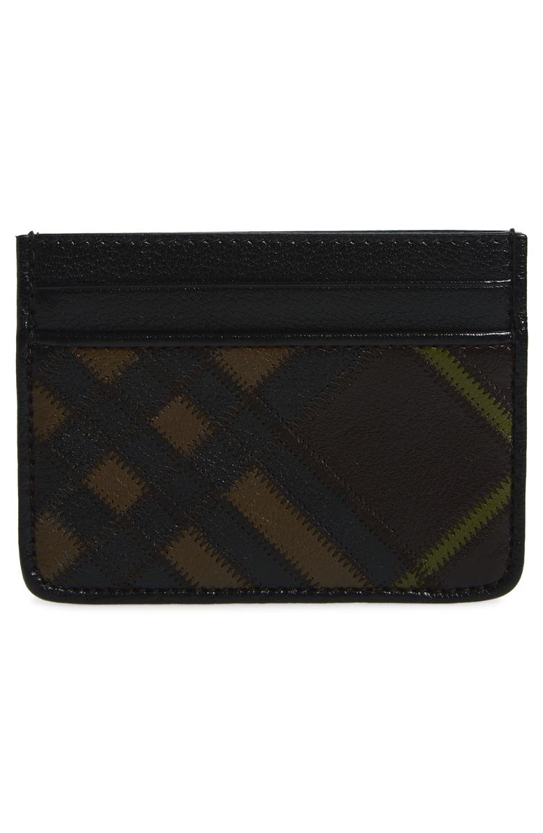Burberry Sandon Check Leather Card Case, Main, color, Peat