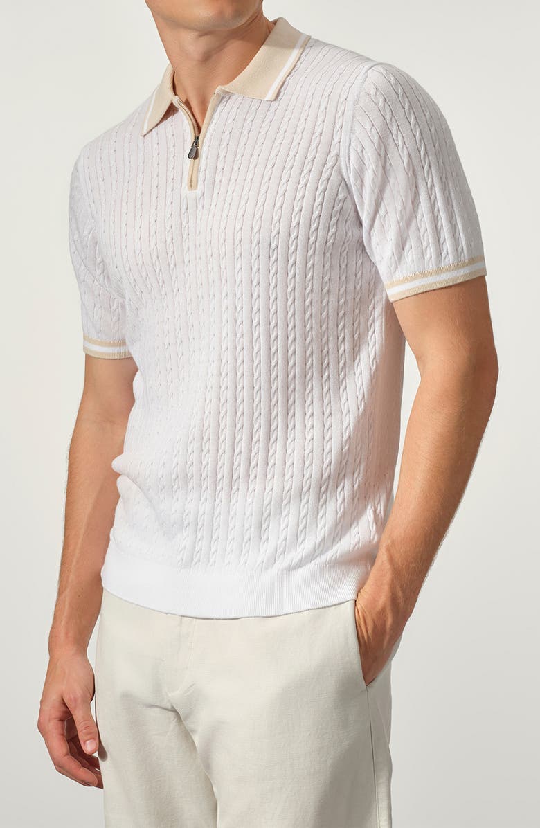 STUDIO GARNET LOS ANGELES Cable Knit Polo Sweater, Alternate, color, White