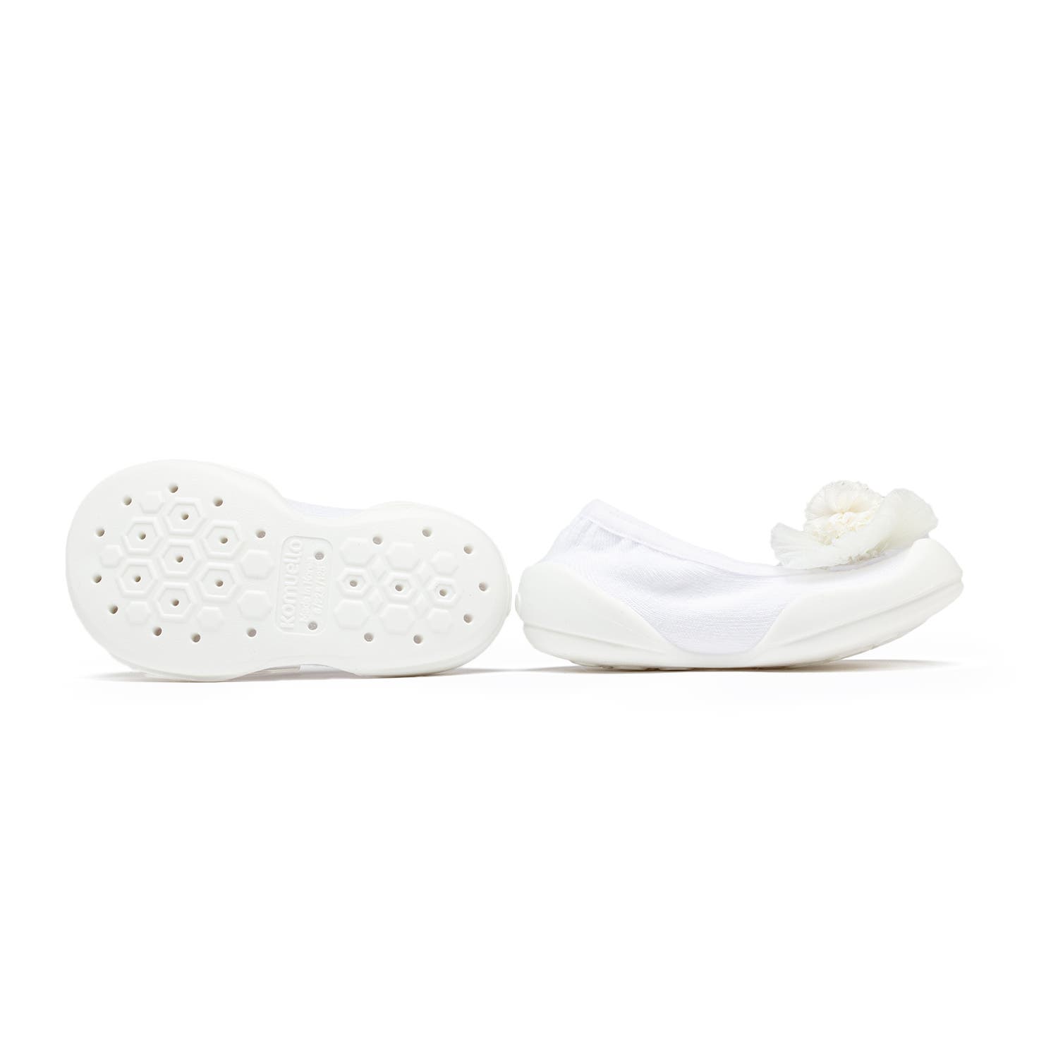 Komuello Toddler Sock Shoes Flat - Pompom Flower White, Alternate, color, White