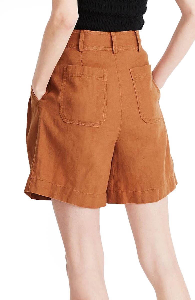 Madewell Long Pleated Linen Shorts, Alternate, color, 
