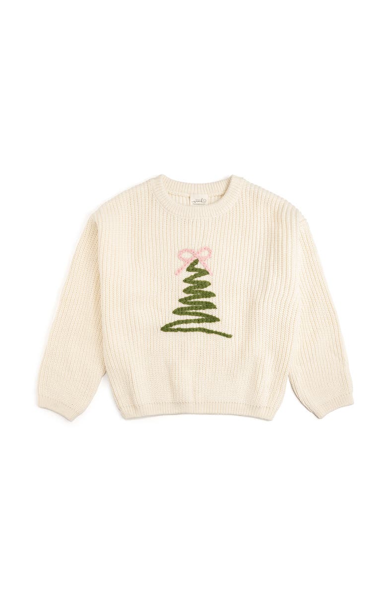 Sweet Wink Christmas Tree Knit Sweater, Main, color, Natural