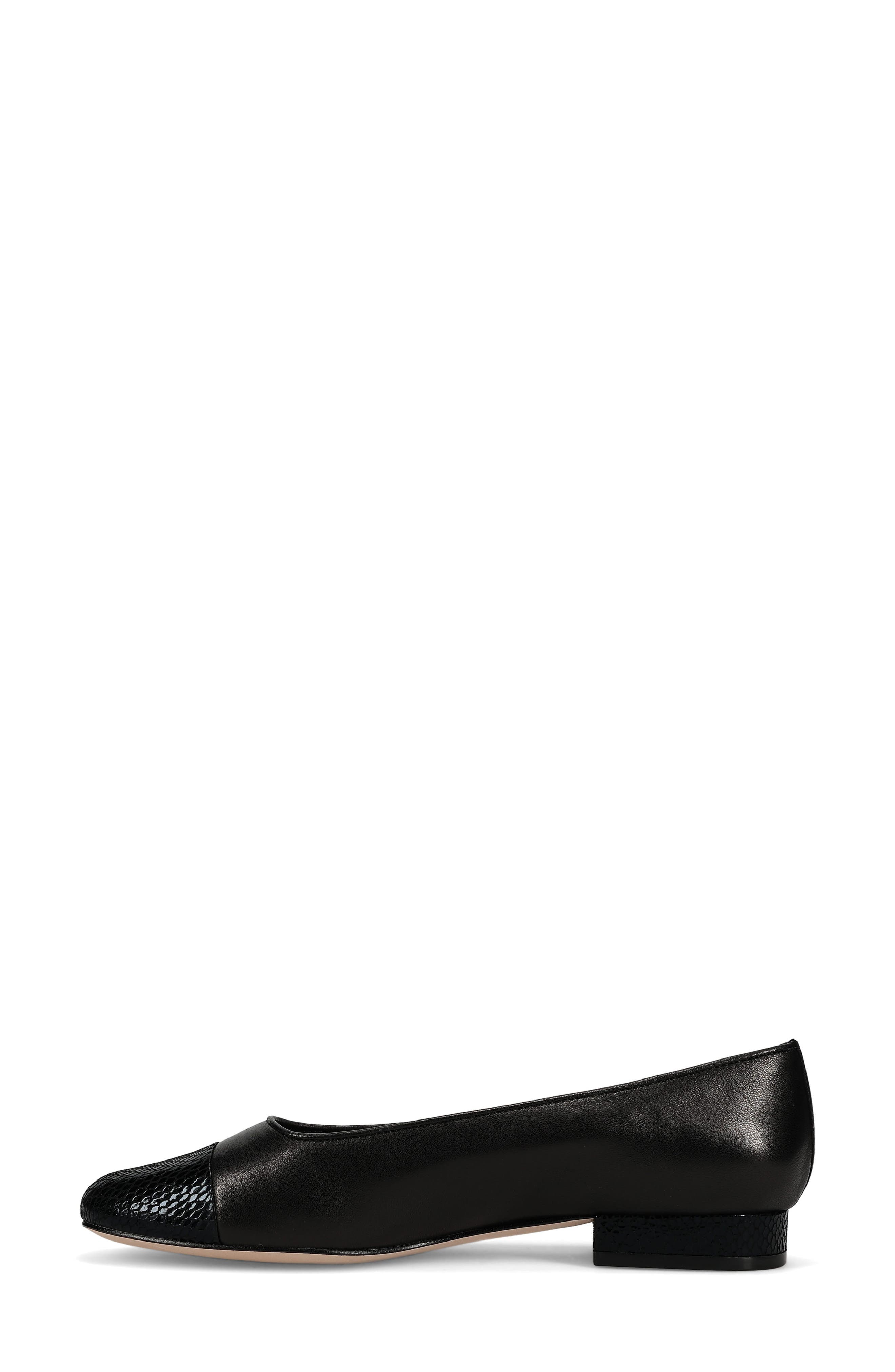VANELi Cap Toe Flat, Alternate, color, Black Leather