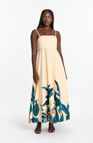 DIARRABLU Printed Cotton Poplin Oria Strappy Midi Dress Zest Navy