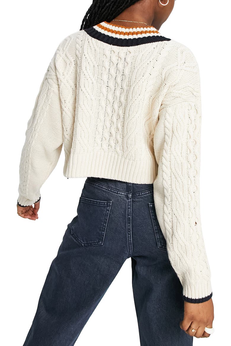 Women's Varsity Cable Sweater, Alternate, color, CREAM