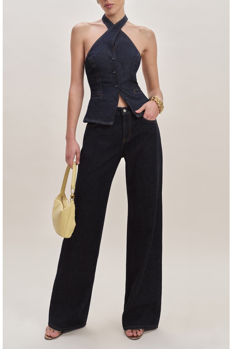 Tate Halter Denim Crop Top, Alternate, color, VOLIO
