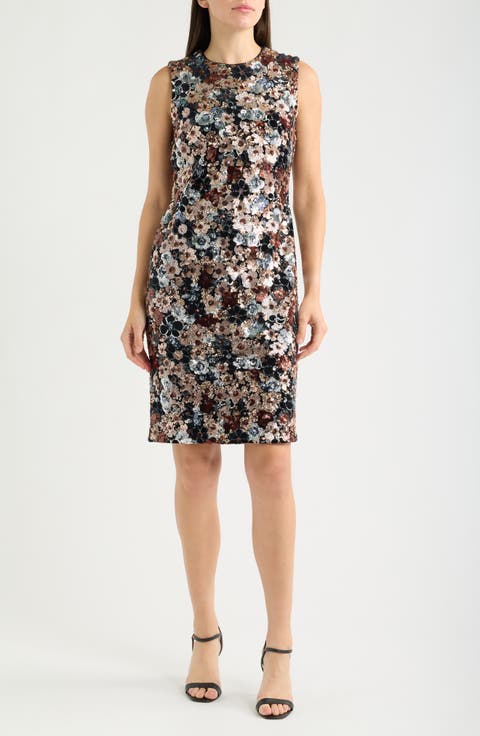 Floral Sequin Sheath Dress