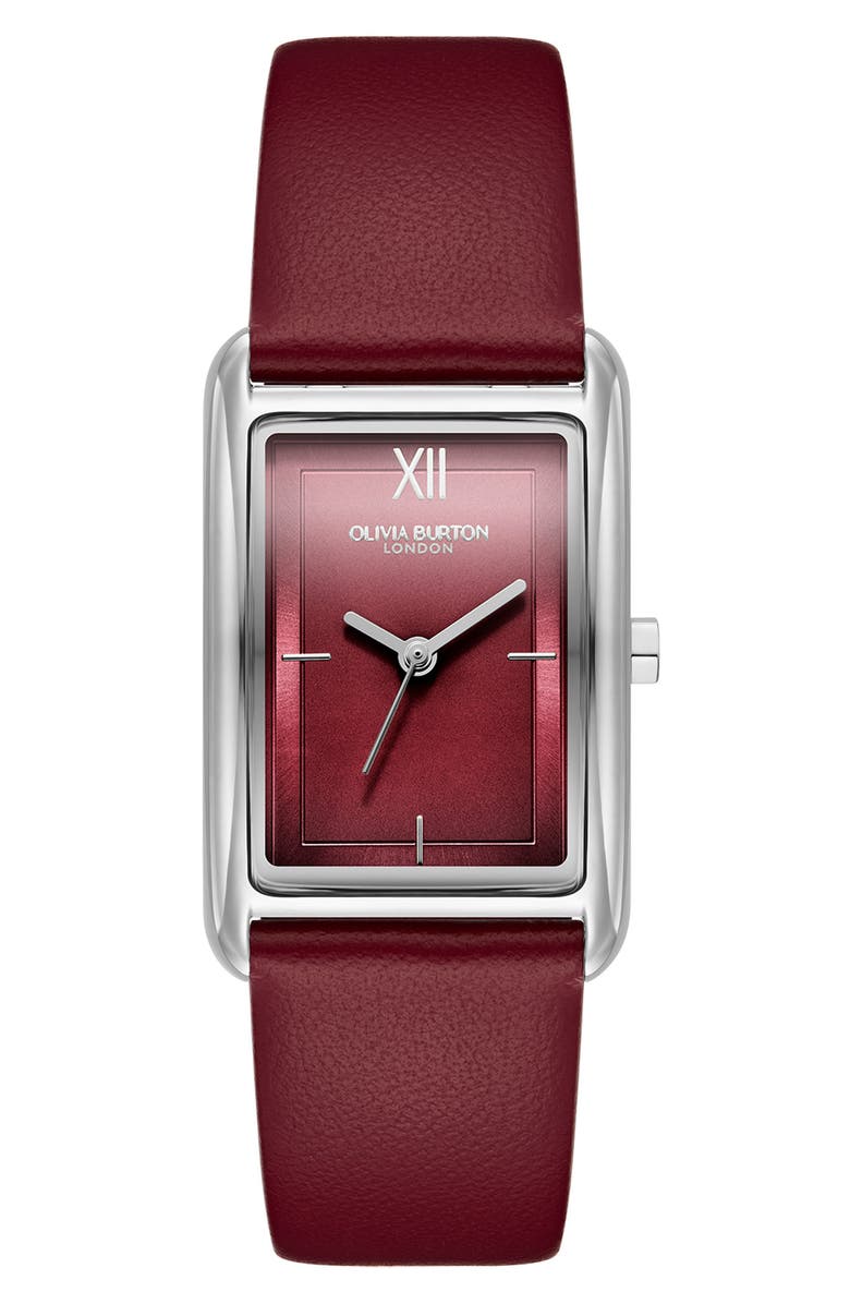 Olivia Burton Grove Rectangular Leather Strap Watch, 23mm, Main, color, 
