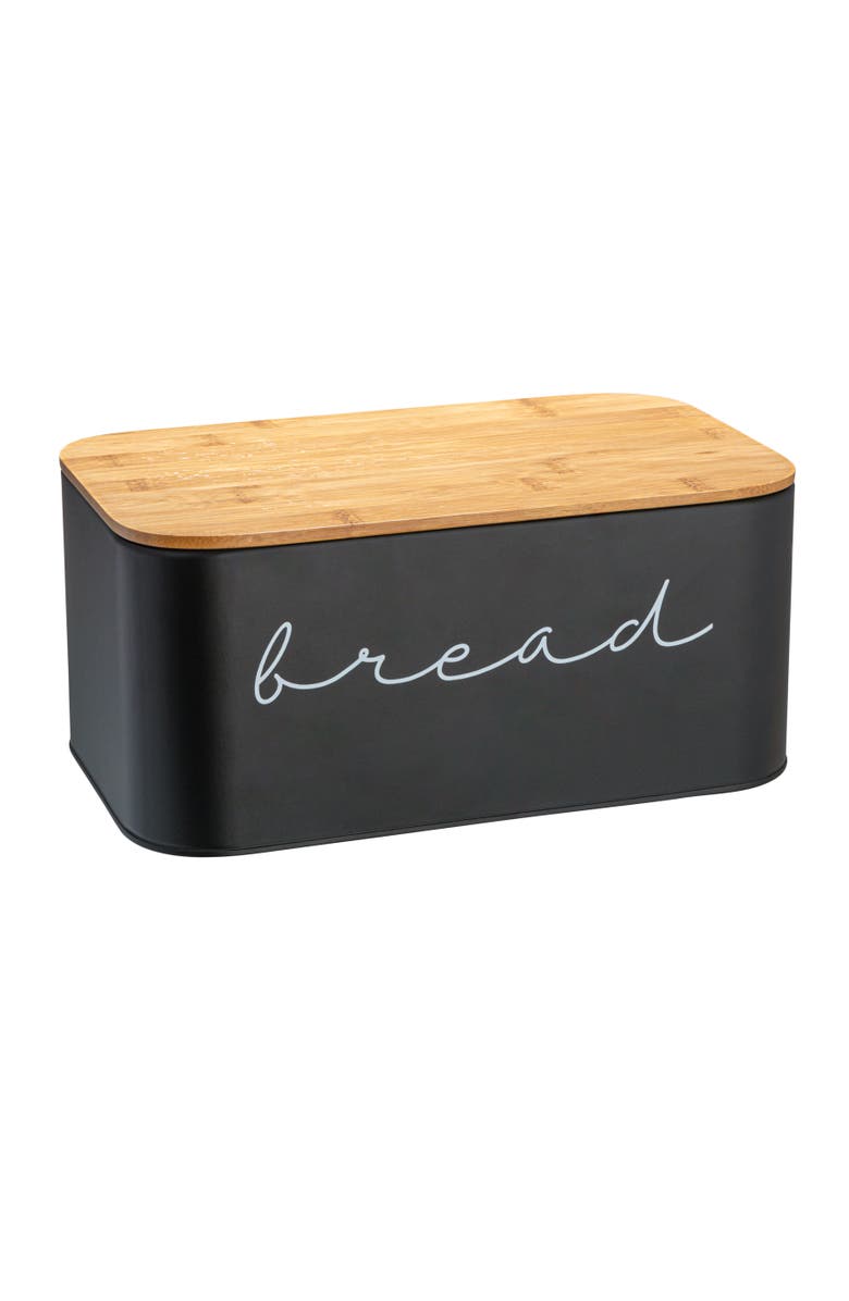 Storied Home Metal "Bread" Bin with Wood Lid, Main, color, Black