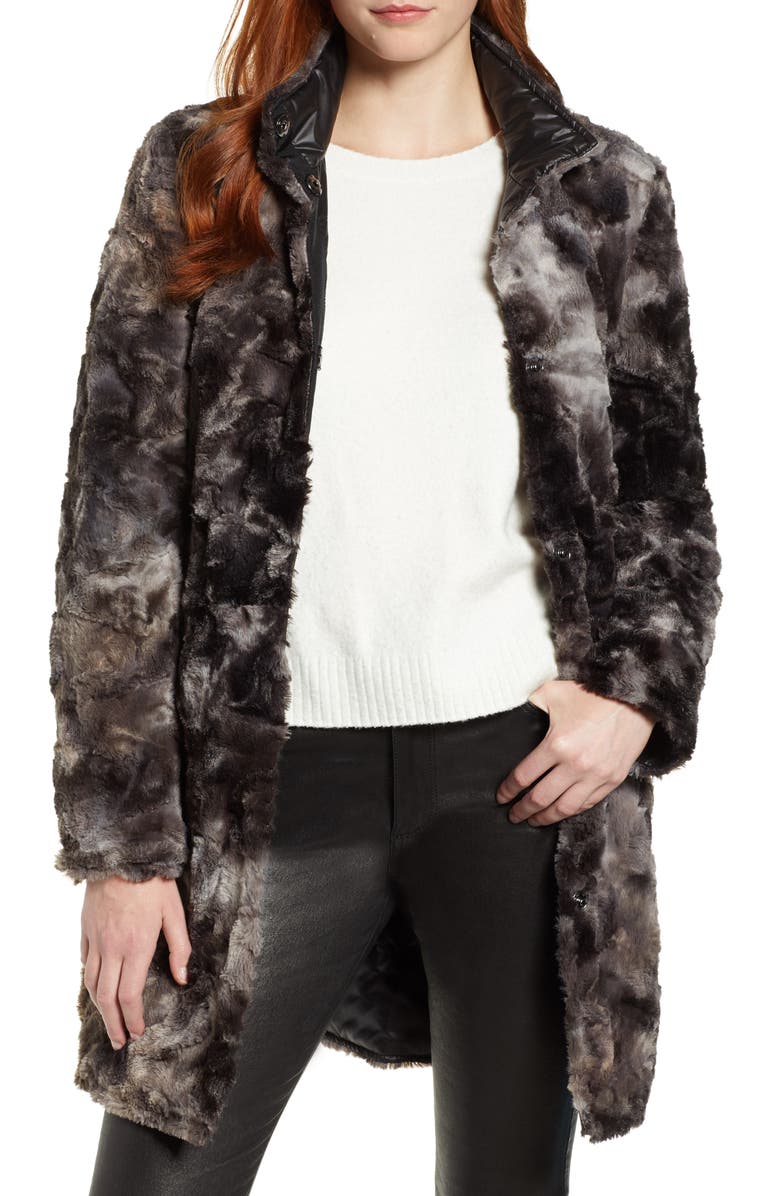 Via Spiga Reversible Faux Marled Fur Coat, Main, color, 