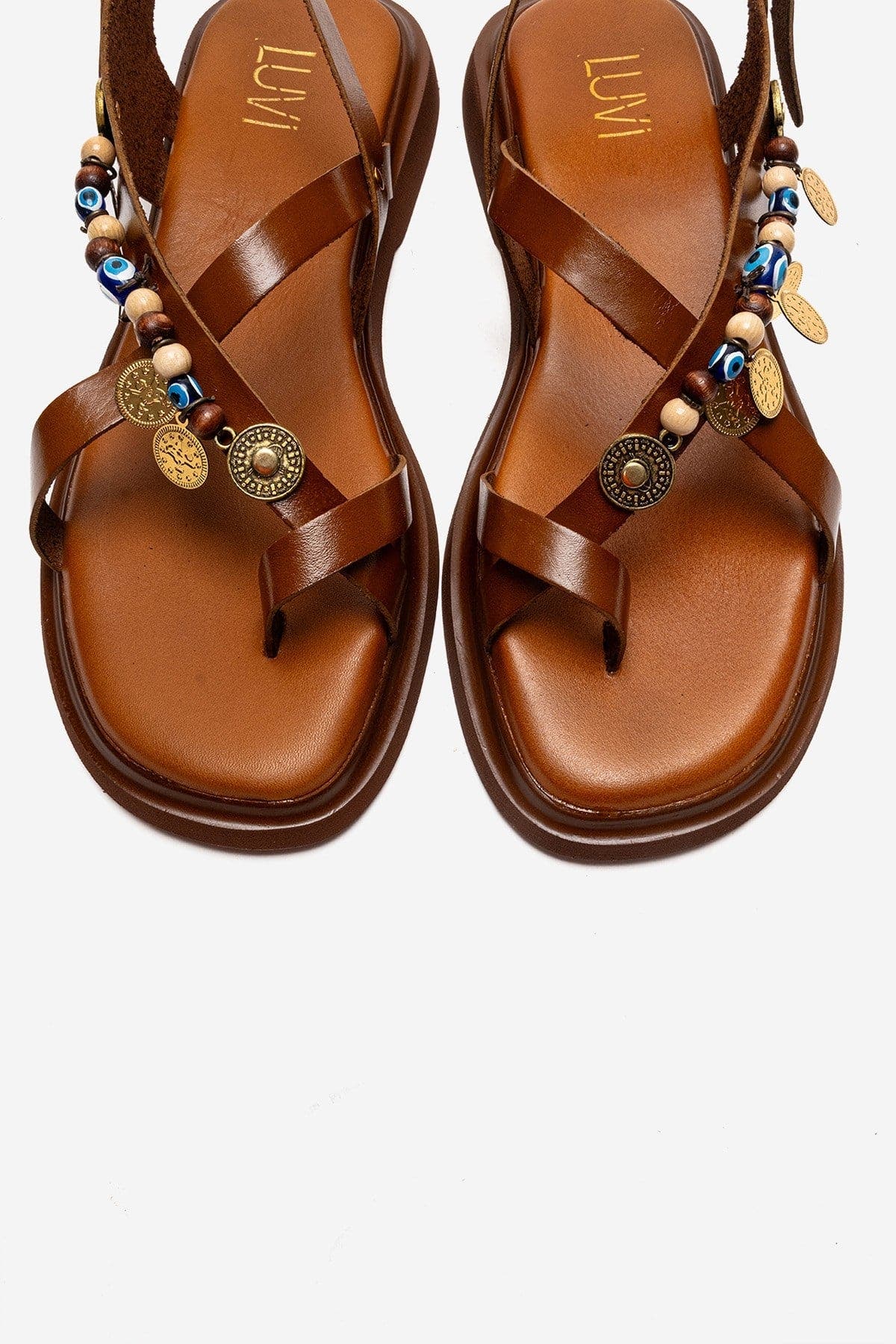 Forever & Always Shoes Hush Leather Beaded Sandal, Alternate, color, Cognac