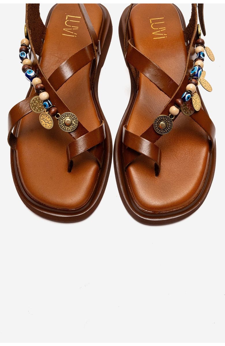 Forever & Always Shoes Hush Leather Beaded Sandal, Alternate, color, Cognac