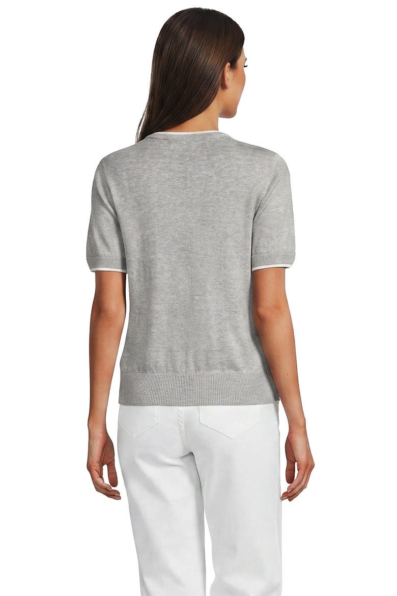 Double Trim Cotton Crew Neck Tee Sweater, Alternate, color, Gray Heather/White