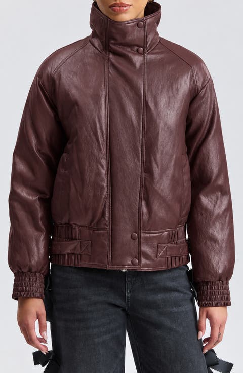 Padded Faux Leather Aviator Jacket