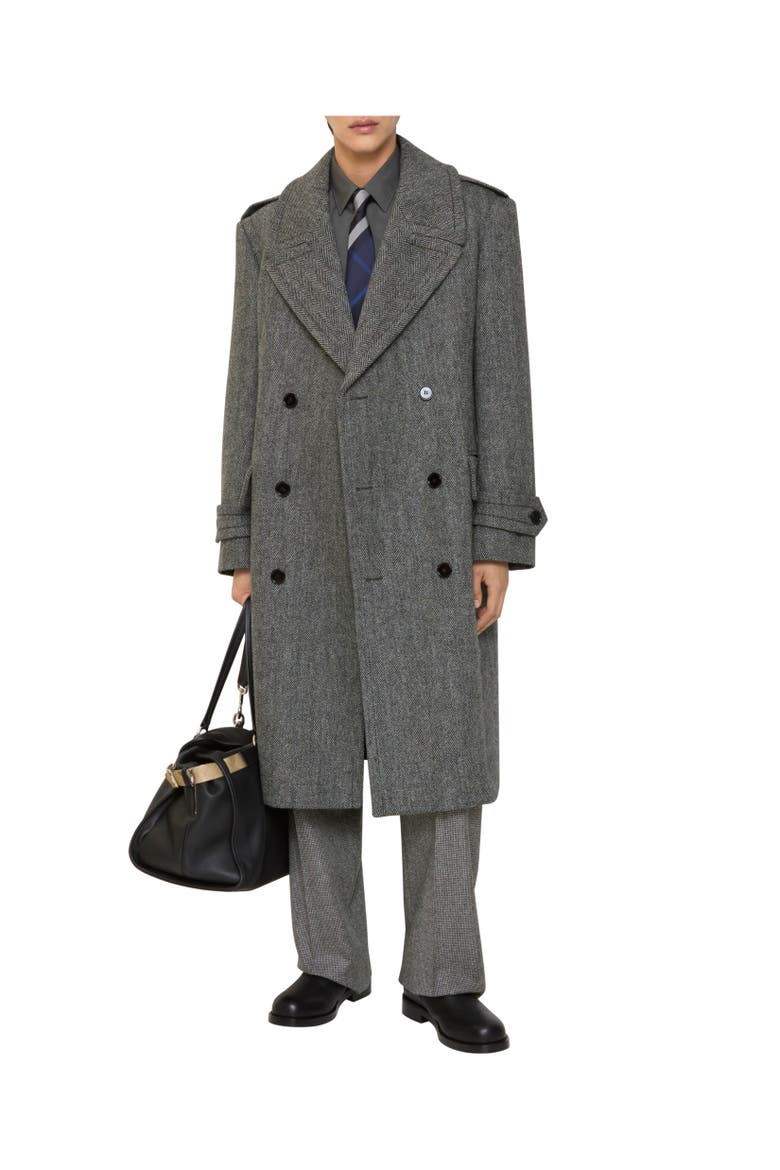 Long Herringbone Wool Trench Coat, Alternate, color, Coal grey/light thistle grey
