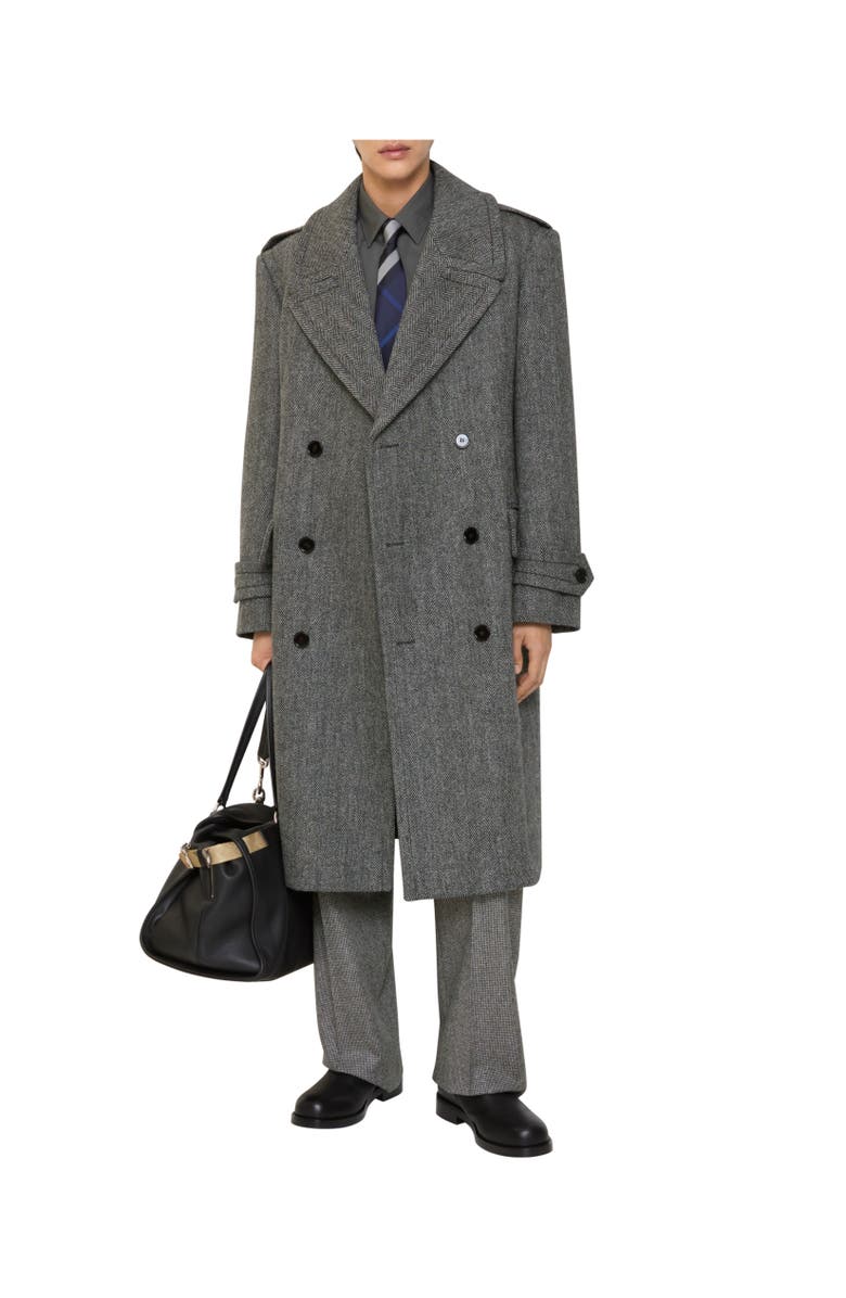 Burberry Long Herringbone Wool Trench Coat, Alternate, color, Coal Grey/Light Thistle Grey