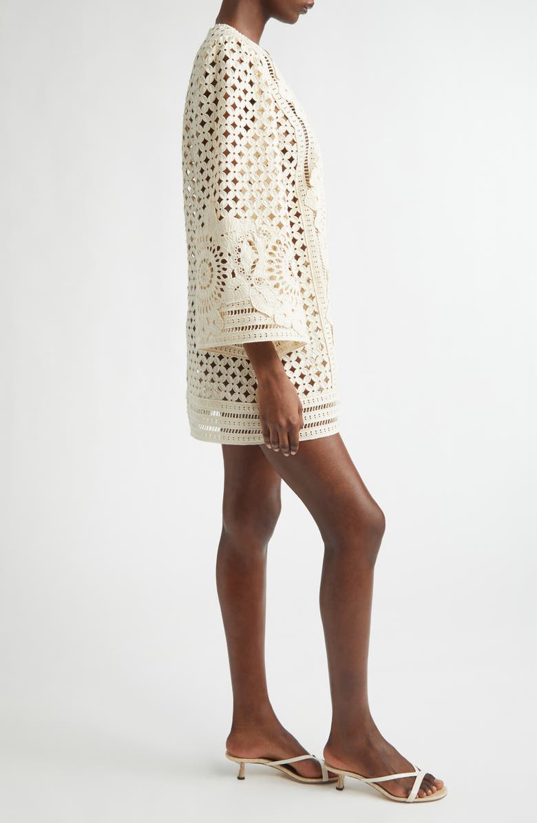 Zimmermann Indra Embroidered Silk Eyelet Minidress, Alternate, color, Tea