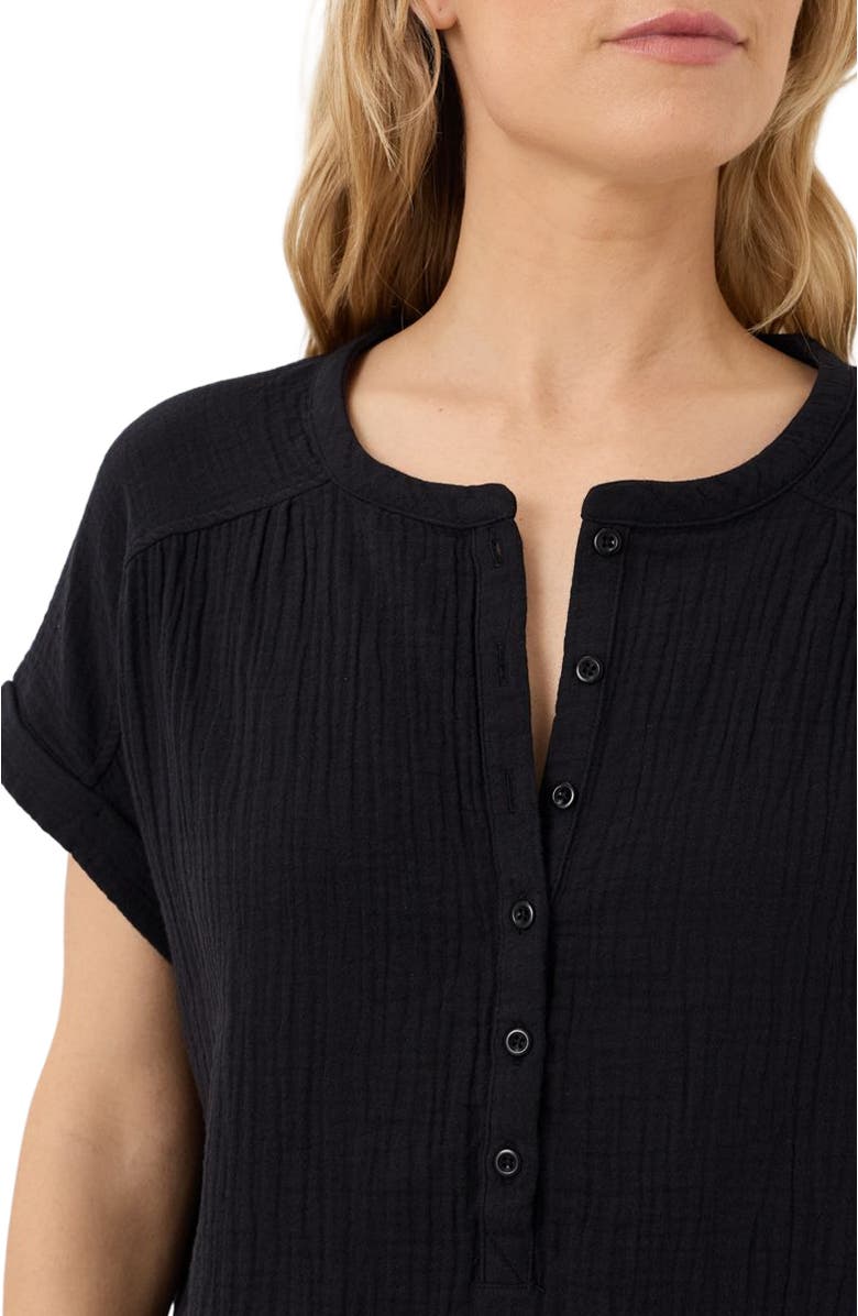 Pact Organic Cotton Coastal Double Gauze Short Sleeve Popover, Alternate, color, Jet Black