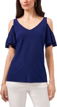 Chaus Ruffle Cold Shoulder Top
