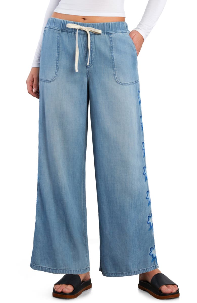 Billy T Floral Lane Embroidery Wide Leg Denim Pants, Main, color, Pure Denim