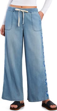 Billy T Floral Lane Embroidery Wide Leg Denim Pants