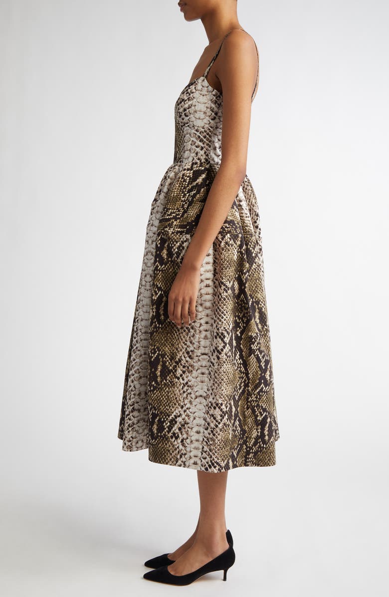 Oscar de la Renta Snakeskin Print Stretch Poplin Midi Dress, Alternate, color, 