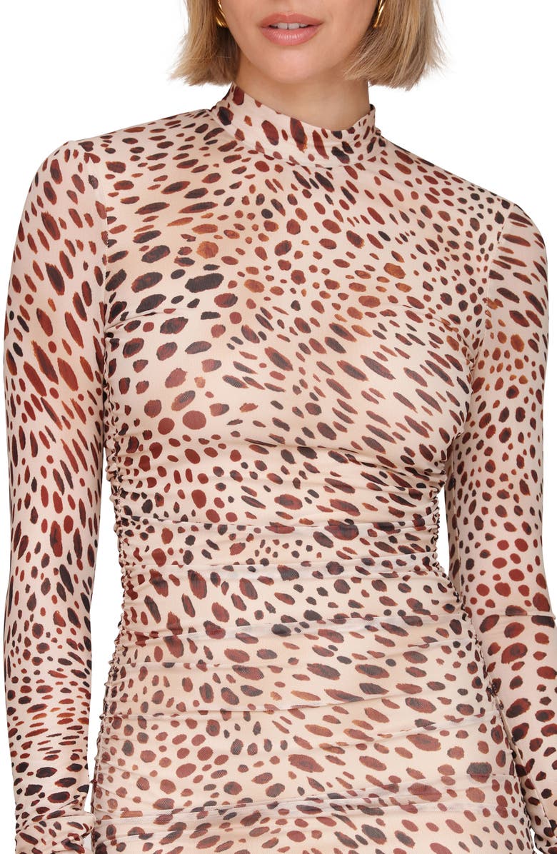 Avec Les Filles Mock Neck Long Sleeve Body-Con Maxi Dress, Alternate, color, Spotted Animal